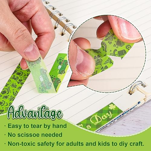 Miniatura 3 de Whaline 18 rollos de cinta adhesiva Washi del día de San Patricio Washi color verde trébol de la suerte camión gnomo calcomanías de papel