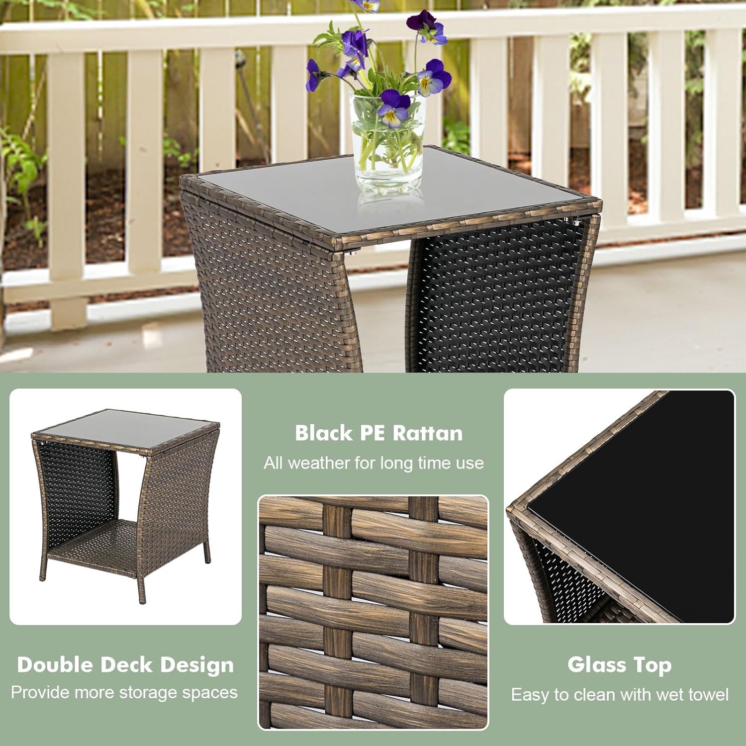 kinbor Outdoor Side Table - Porch Tables Small, Wicker End Tables, Patio Side Table for Backyard Pool Indoor Outdoor, Easy Maintenance & Weather Resistant, Gold