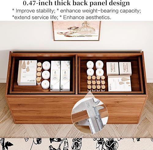 Miniatura 19 de Cómoda de 6 cajones, cómoda de mediados de siglo de 47 pulgadas de ancho, cómoda de madera para dormitorio con 6 cajones de almacenamiento para