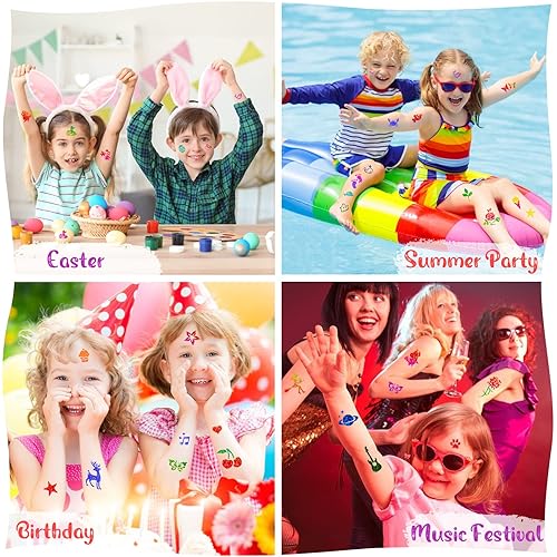 Miniatura 5 de Eleanore's Diary - Tatuaje temporal con purpurina para niños, 31 colores con purpurina, 165 plantillas únicas, 2 pegamentos, 4 pinceles, kit de