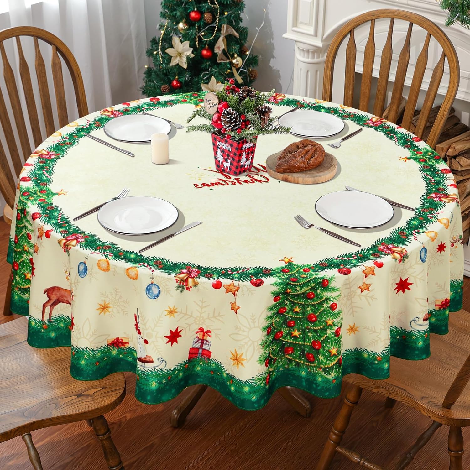 Amazon.com: FRAMICS Round Christmas Table Cloth 60 Inch - Winter ...