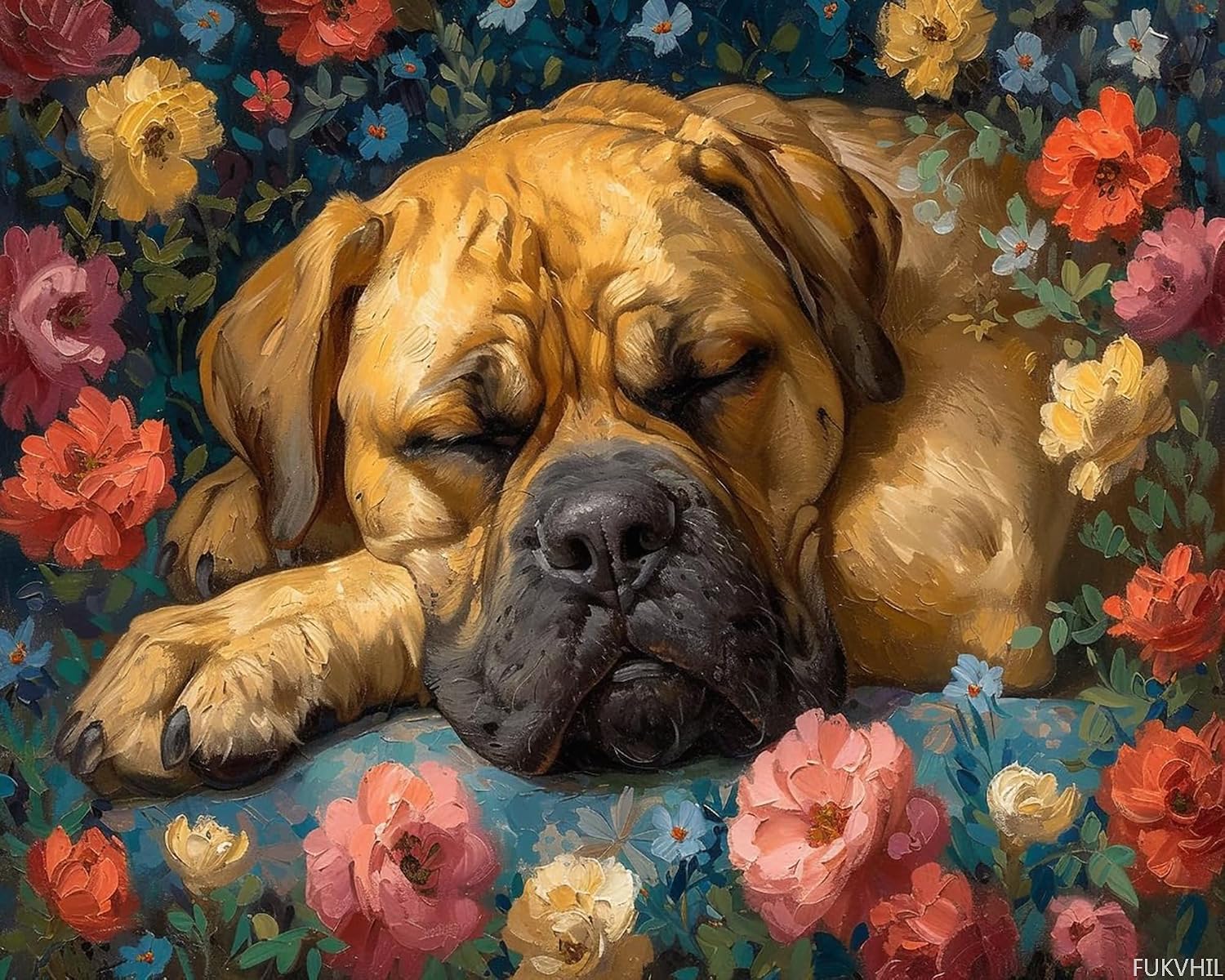 FUKVHIL DIY Paint by Numbers for Adults Beginner, Sleeping Mastiff, Paint by Numbers Kit Dog Painting by Numbers for Adults, 16"x20", Bright