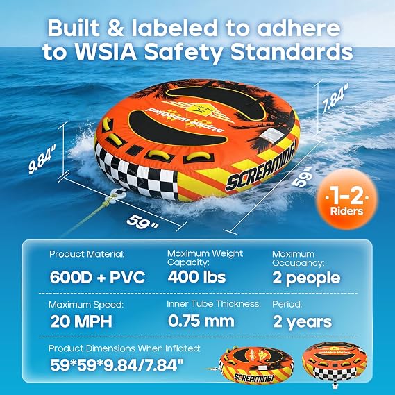 K-Musculo Towable Tubes Heavy Duty Water Tubes - Boat Tubes & Towables, EVA Foam Pads, Drainage, Super Safe Handle, Quick Connector