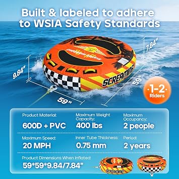 K-Musculo Towable Tubes Heavy Duty Water Tubes - Boat Tubes & Towables, EVA Foam Pads, Drainage, Super Safe Handle, Quick Connector