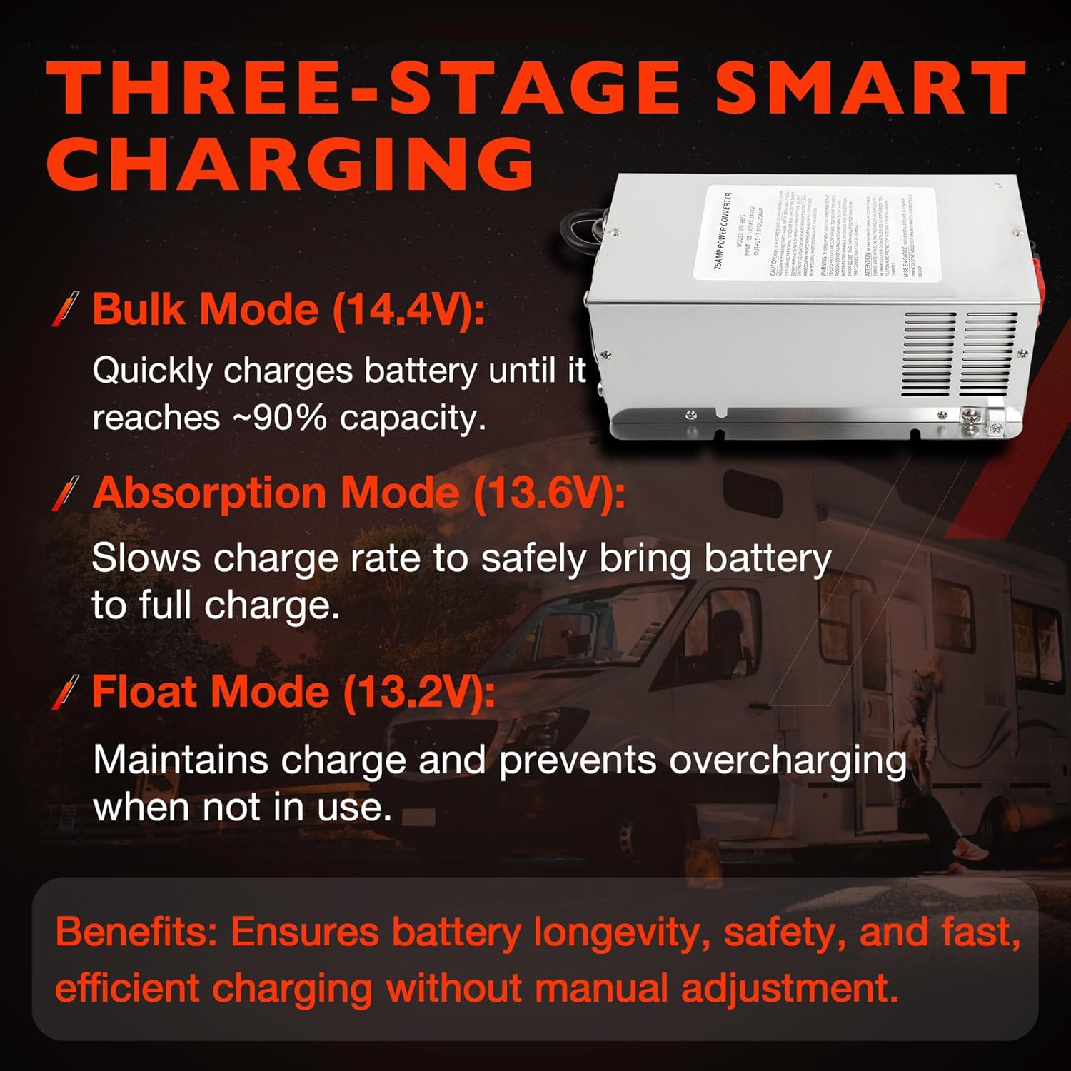 ATRACYPART WF-9875 75 Amp RV Power Converter/Charger - Deck Mount Auto-Detect Three-Stage Smart Charging - Replace WF-9800 Series Converter WF-9865-AD-CB, WF-9875-MBA,WF-9875-AD-MBA,WF-9875AN
