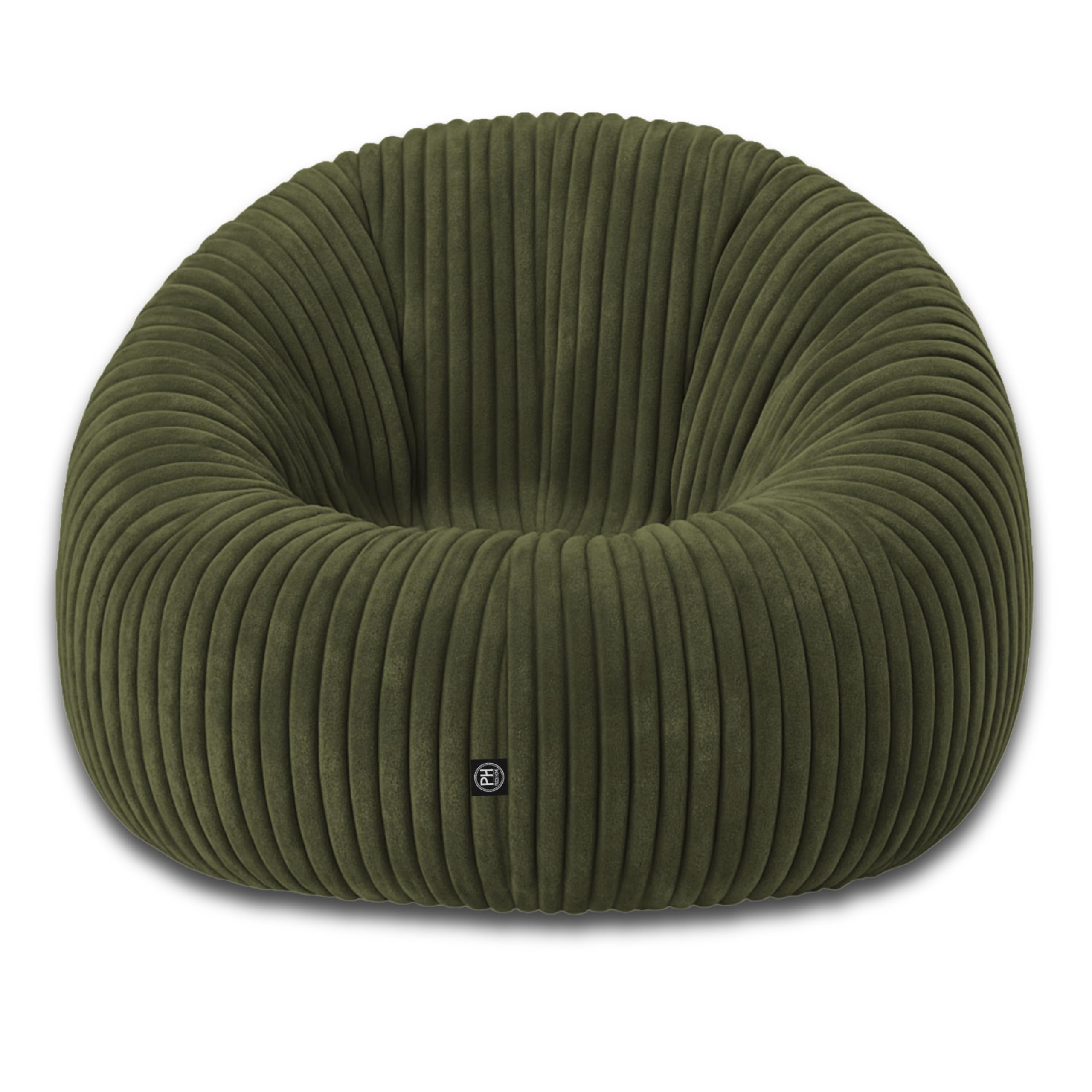 PATCH HOME Deluxe 2 in 1 Cord Sitzsack Sessel Bean Bag – Gaming Sitzsäcke für Erwachsene & Kinder mit Reißverschluss – Bereits befüllt – Ideal zum Sitzen und Liegen (Olivegrün, Ø155 cm)