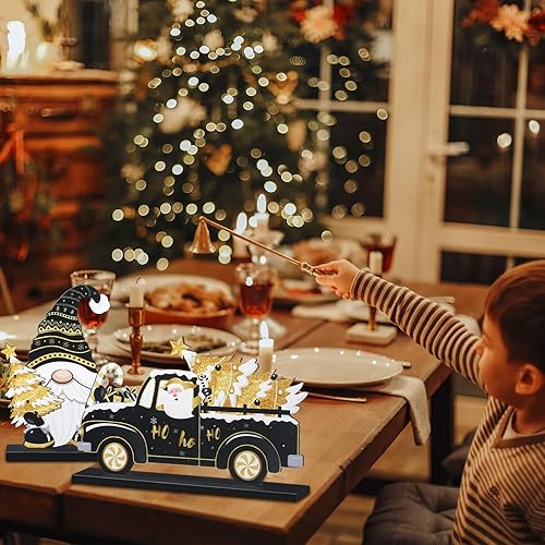 Miniatura 5 de Capoda 6 piezas de decoración de mesa de Navidad, centros de mesa de Navidad, muñeco de nieve, Papá Noel, gnomo, letreros de mesa de Feliz Navidad