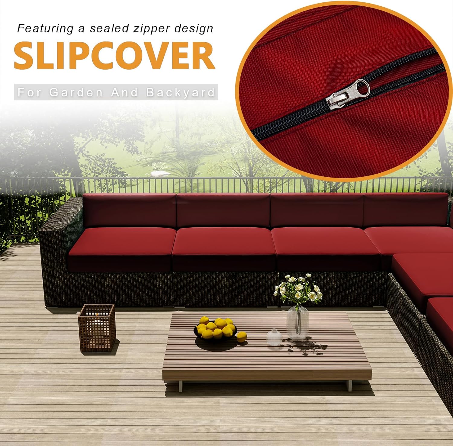 Outdoor Cushion Slipcovers Waterproof, Patio Cushion Covers Replacement, Fade Resistant Outdoor Cushion Covers, Furniture Seat Cushion for Garden and Backyard