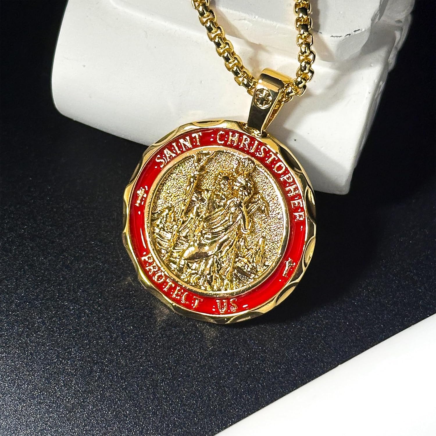 St.Jude/St.Christopher/Saint Joseph/Platinum-plated religious pendant, large coin necklace, 19.69+2 inch chain, Catholic patron saint medal, high polishing. - Image 6