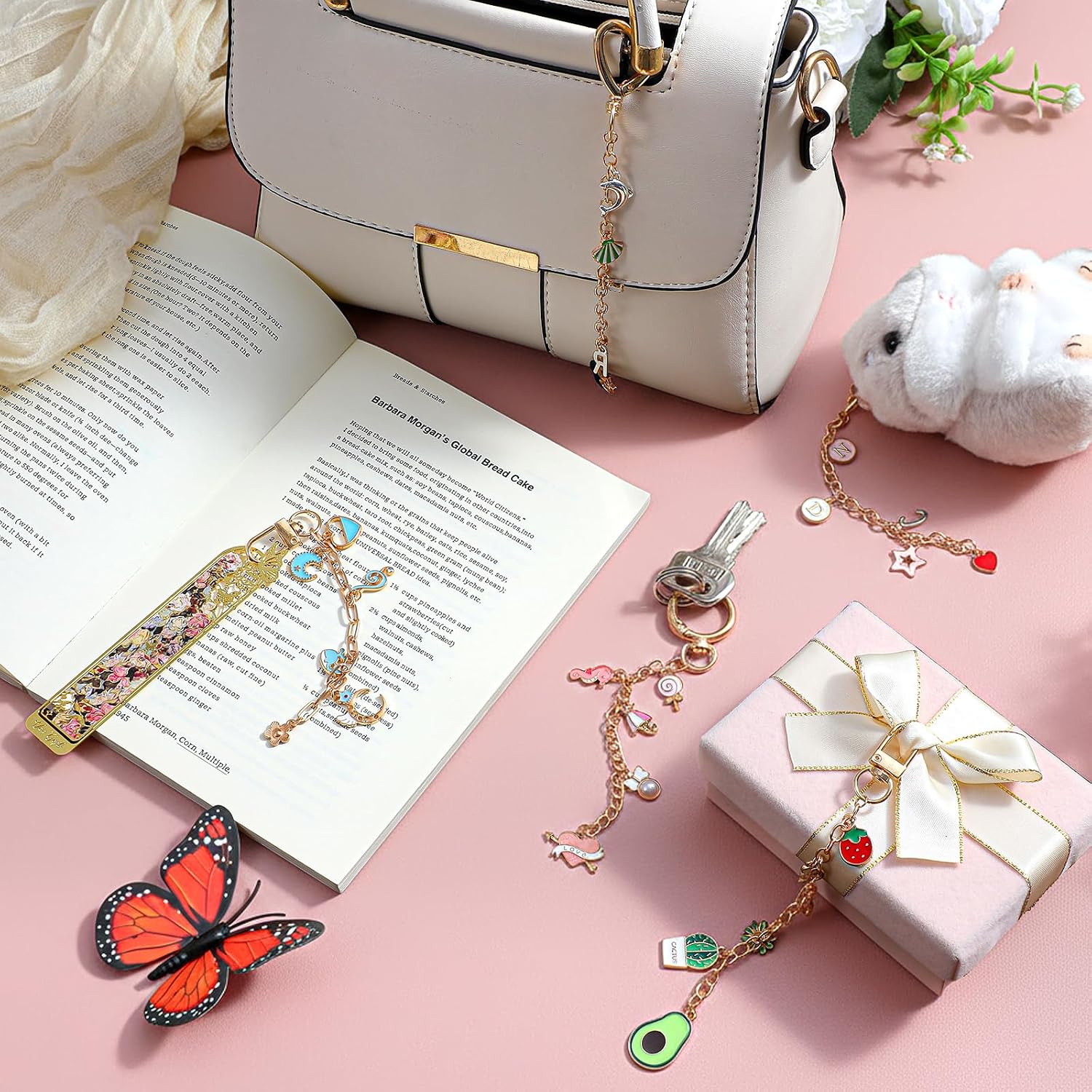 Oqqlin 315 Pcs Charms Lip Gloss Keychain Making Kit, DIY Keychain Making Kit Including Charms, Extender Chains, Keychains Hooks, Lobster Clasps, Ring, Jewelry Plier for Gifts, DIY Crafts