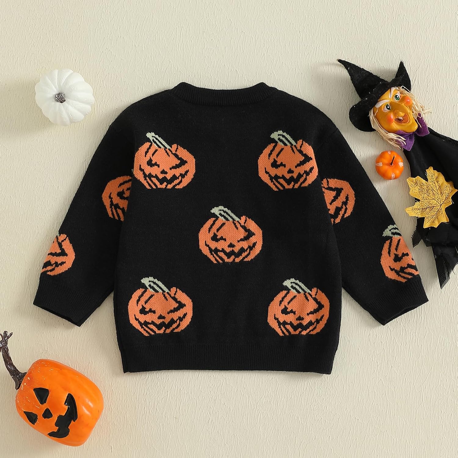 Toddler Baby Boy Girl Halloween Sweater Ghost Letters Embroidery Warm Knitted Long Sleeve Pullover Infant Knitwear (Black Orange-Pumpkin, 18-24 Months)