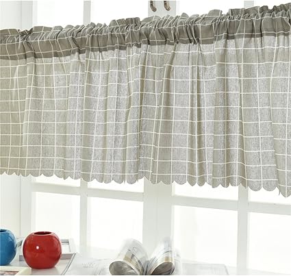 Winomo カフェカーテン ショットカーテン キッチン カーテン 遮光 目隠し インテリア 145x45cm グレー 格子 Winomo