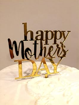 6 pcs Happy Mother's Day Cake Topper Cake topper Acrylic Mirror Decorative Party Cake Decoration for Mother's Day(Letter Gold)