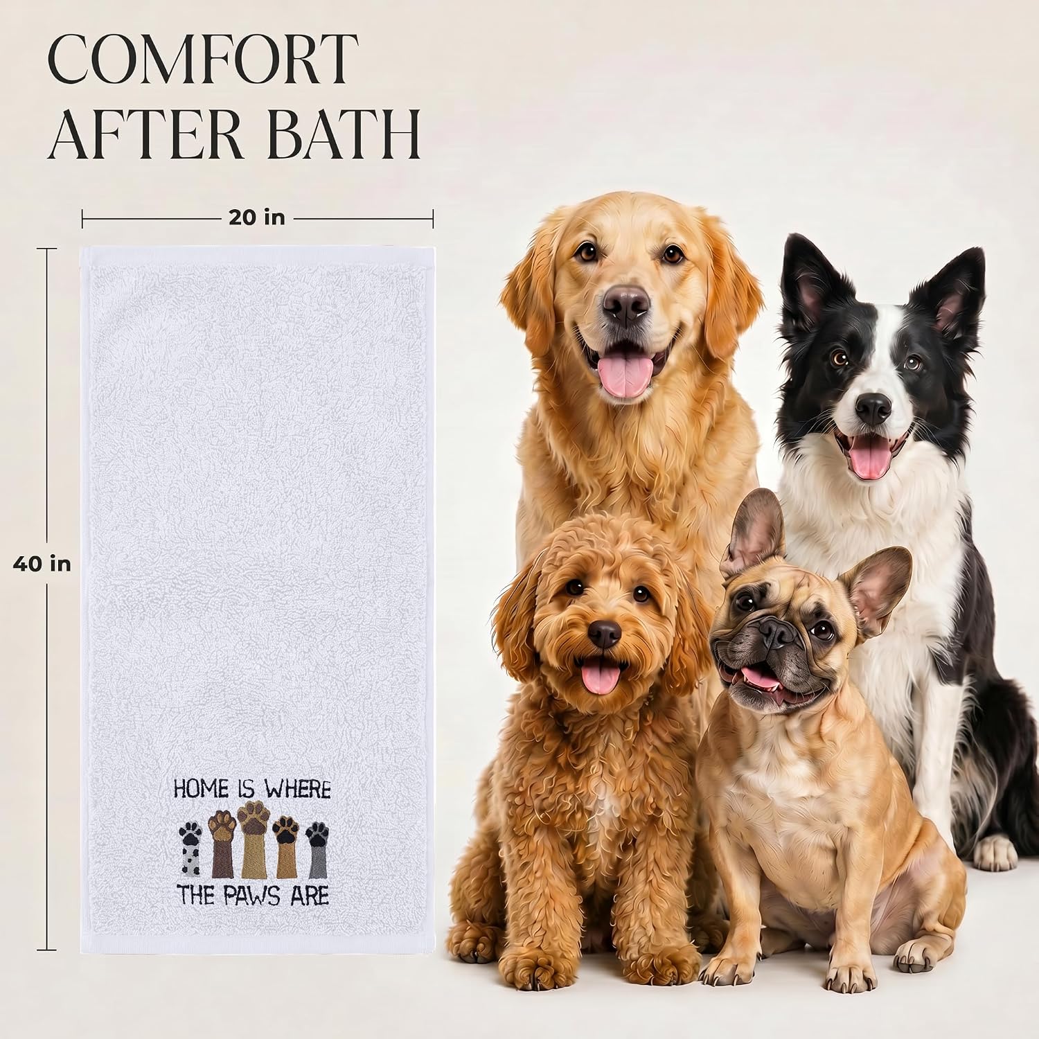 DAN RIVER Dog Towel - Pack of 1, 100% Cotton, 20x40, Ultra Soft, Super Absorbent & Quick Drying Towel for Dogs, Cats, and Other Pets, White Home. image 2