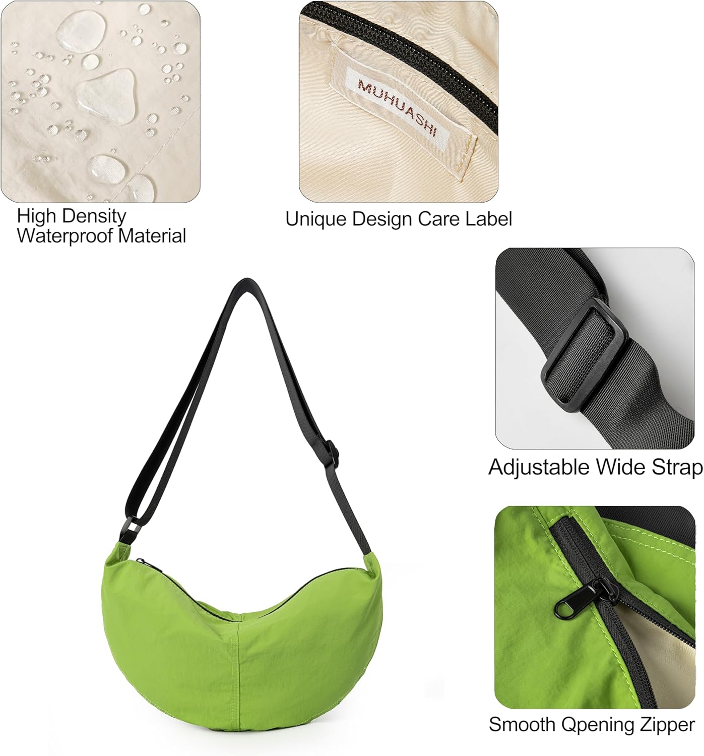 Nylon Crossbody Bag For Women Men Casual Lightweight Crescent Shoulder Hobo Purse With Wide Adjustable Strap - Image 3