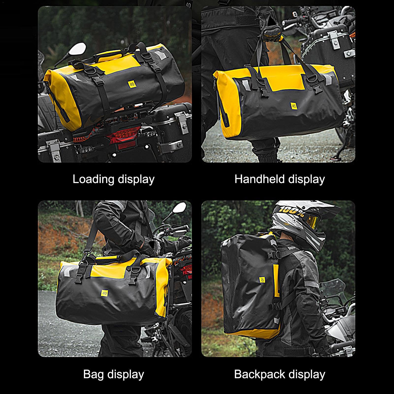 Motorradgepäck, Trockentaschen für Motorrad, 40 l, robuste Satteltaschen | Outdoor-Reisegepäck mit reflektierenden Streifen für Camping, Bootfahren, Gelb, Refer