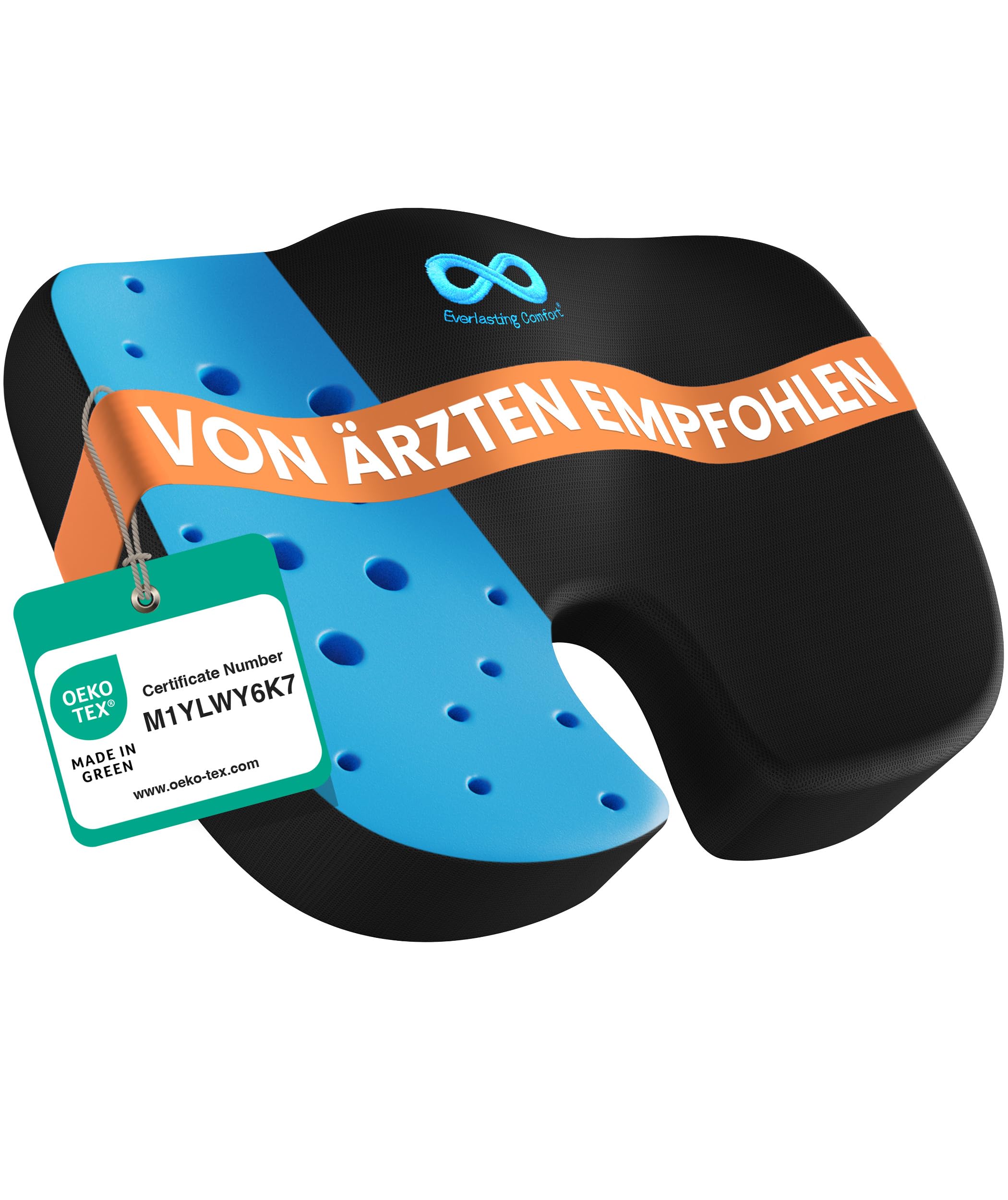 Everlasting Comfort Gel Sitzkissen – Ergonomisches Sitzkissen zur Unterstützung des Steißbeins – Stuhlkissen für eine Gute Körperhaltung und gegen Rückenschmerzen (Schwarz)