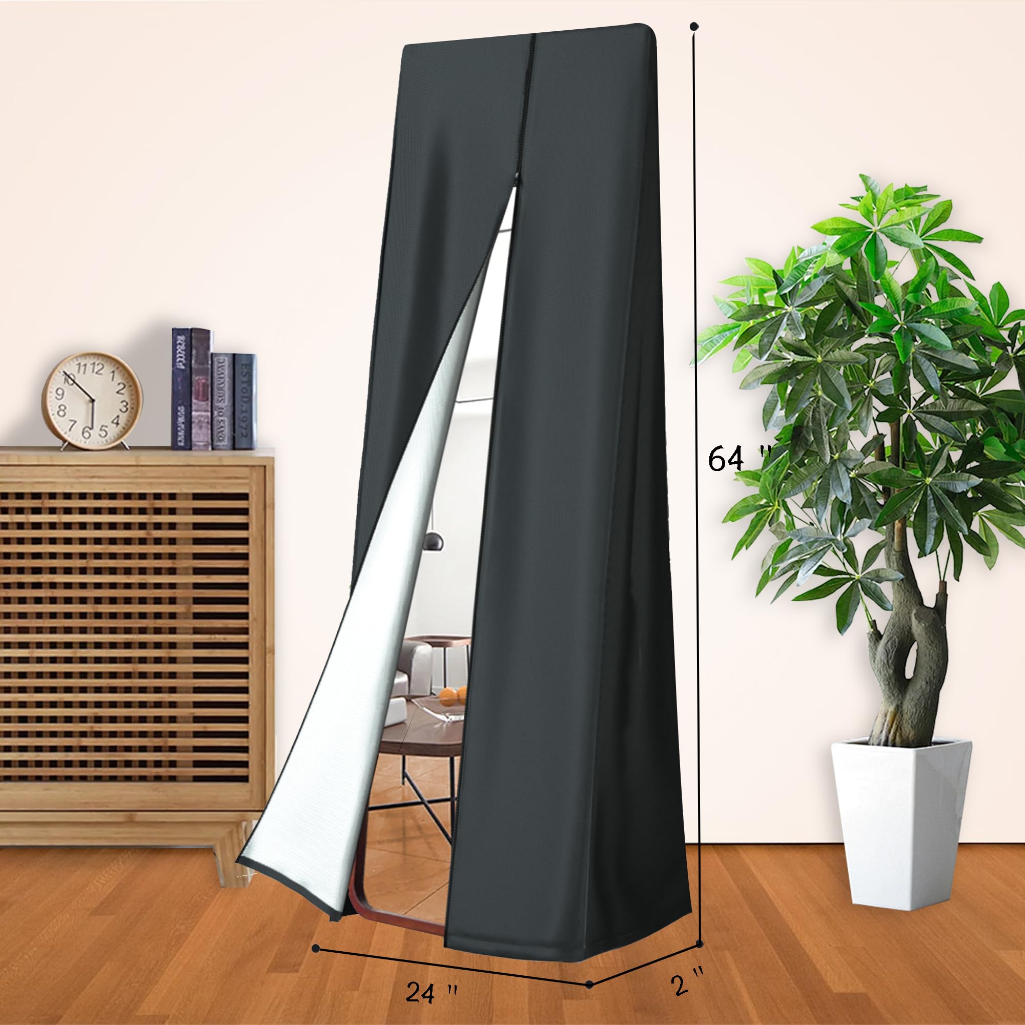 WJYZHM Extra Large Floor Mirror Cover - Heavy Duty Waterproof Protective Case for 64x24 Inch Mirrors, 420D Silver Plated Oxford Cloth, Dustproof Full Length Mirror Protector