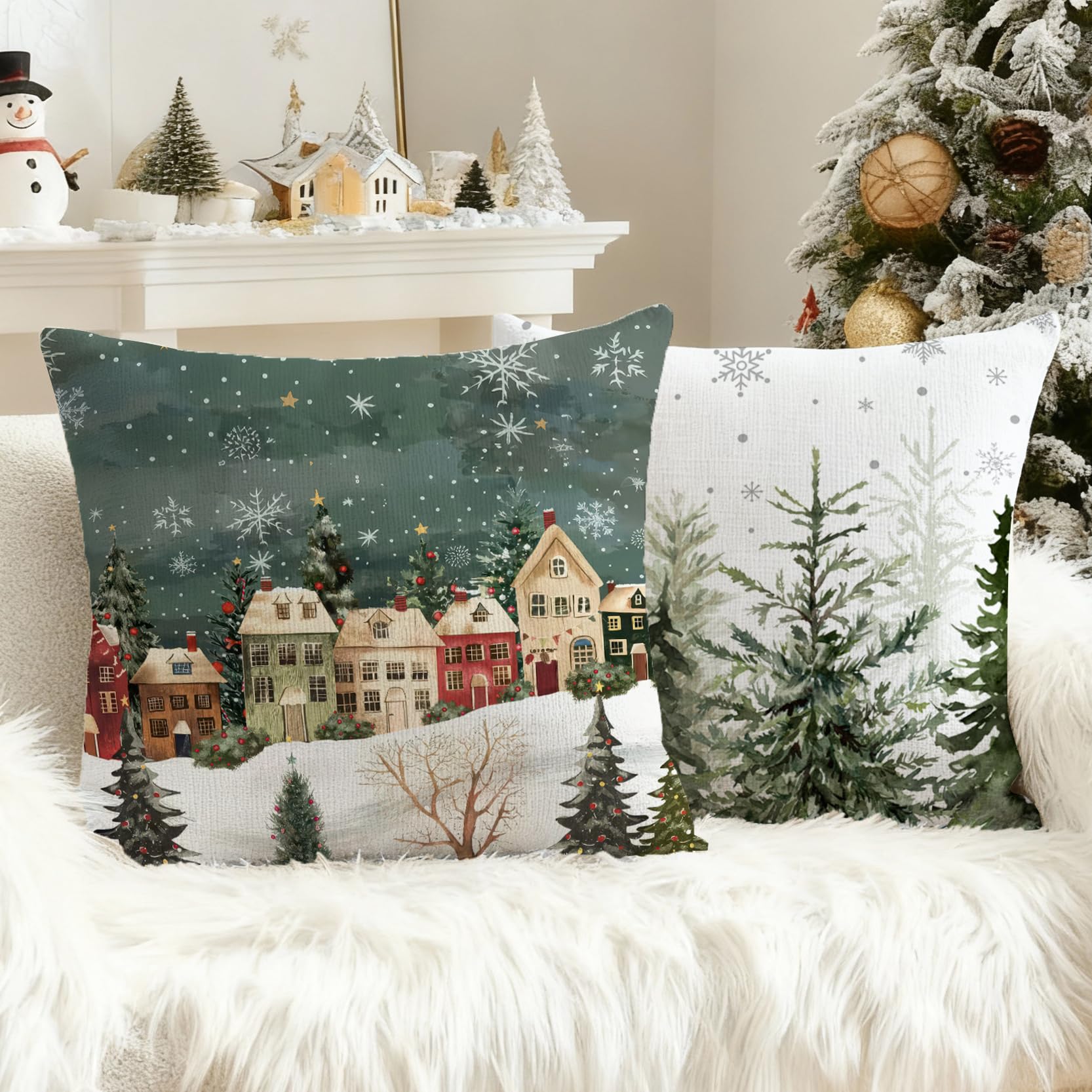 Auomily Fall Christmas Throw Pillow Covers 20x20 Inch Set of 2 Double-Sided Farmhouse Decor with Pumpkin Holiday Tree
