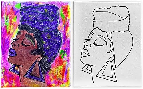 Miniatura 7 de INDIGO ART STUDIO Lienzo acrílico predibujado de 8 x 10 pulgadas, paquete de 8 unidades de actividades artísticas de pintura de reinas, 12 colores