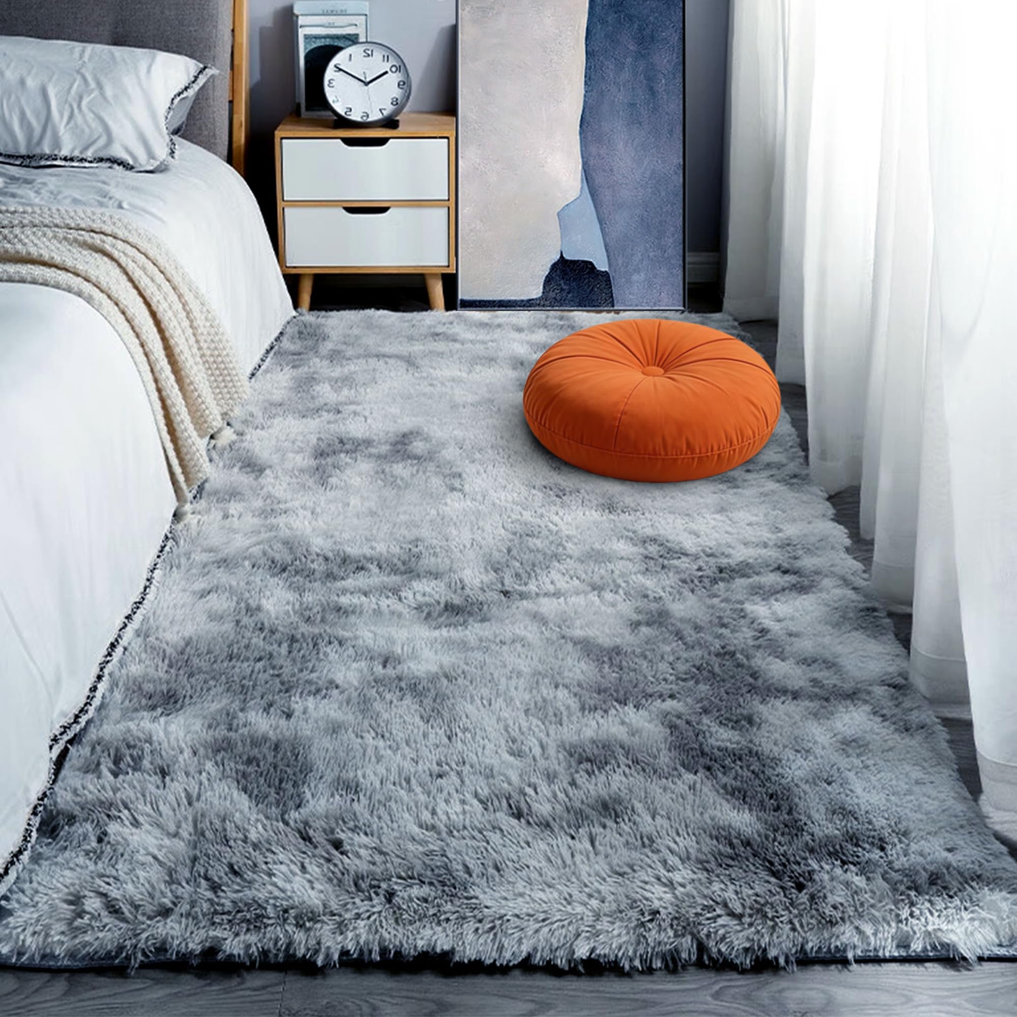 Moquette chambre moderne design gris clair tapis 260 x 290 cm uni brillant