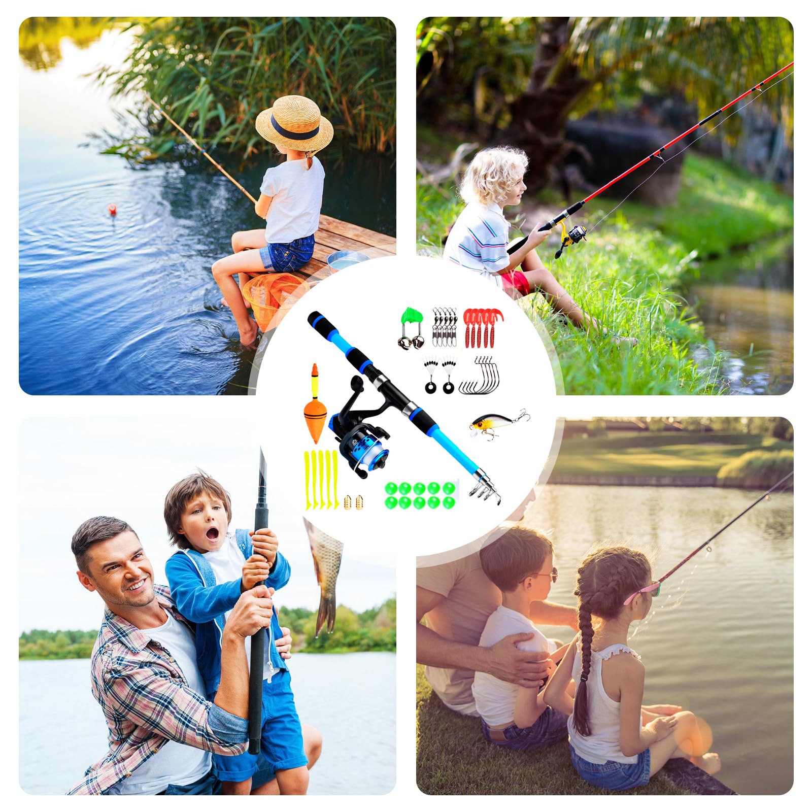Kit de pêche pour enfants, canne à pêche télescopique, 1,8 m, avec moulinet et appât, accessoires de pêche pour enfants de 3 à 10 ans
