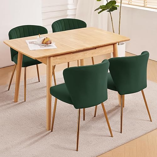 Miniatura 9 de Juego de 2 sillas de comedor de terciopelo, modernas sillas tapizadas con patas de metal dorado para comedor, cocina, tocador y patio (verde)