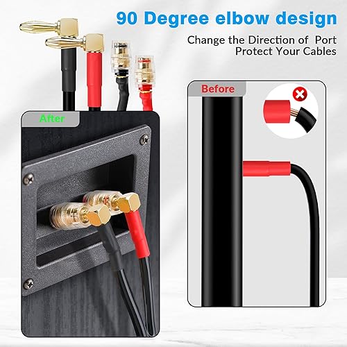 Miniatura 5 de Togconn Cable de altavoz con clavijas de punta banana chapada en oro, adaptador de cable de audio de extensión (1 pie), macho a hembra de 90 grados