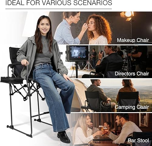 Miniatura 9 de Silla plegable portátil de 29 pulgadas de altura de asiento, silla de directores plegable, taburete de altura de barra con mesa auxiliar y bolsa de