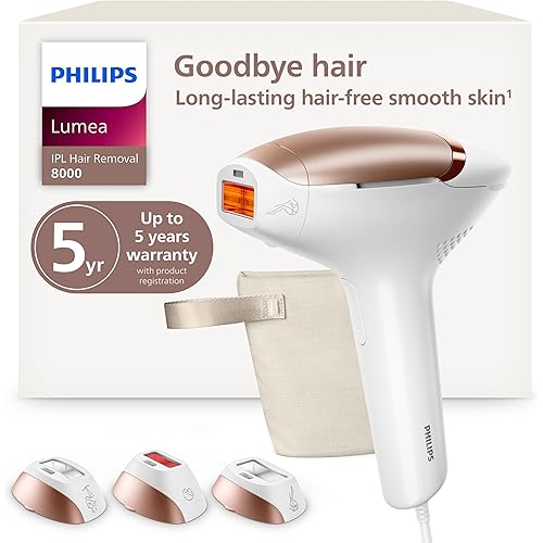 Philips Lumea 8000 Series IPL Hair Removal Device, Permanent Laser Hair Reduction for Women & Men, Easy and Comfortable Use at Home, SenseIQ, 3 Attachments for Body, Face, Intimate, BRI937/03