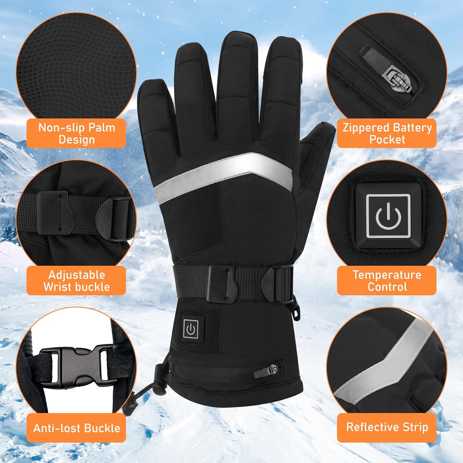 Heated Gloves for Men Women - 5V 5000mAh Rechargeable Heating Gloves 3 Heating Levels Electric Non-Slip Heated Gloves, Hand Warmer for Winter Skiing Motorcycle Cycling Camping - Image 4