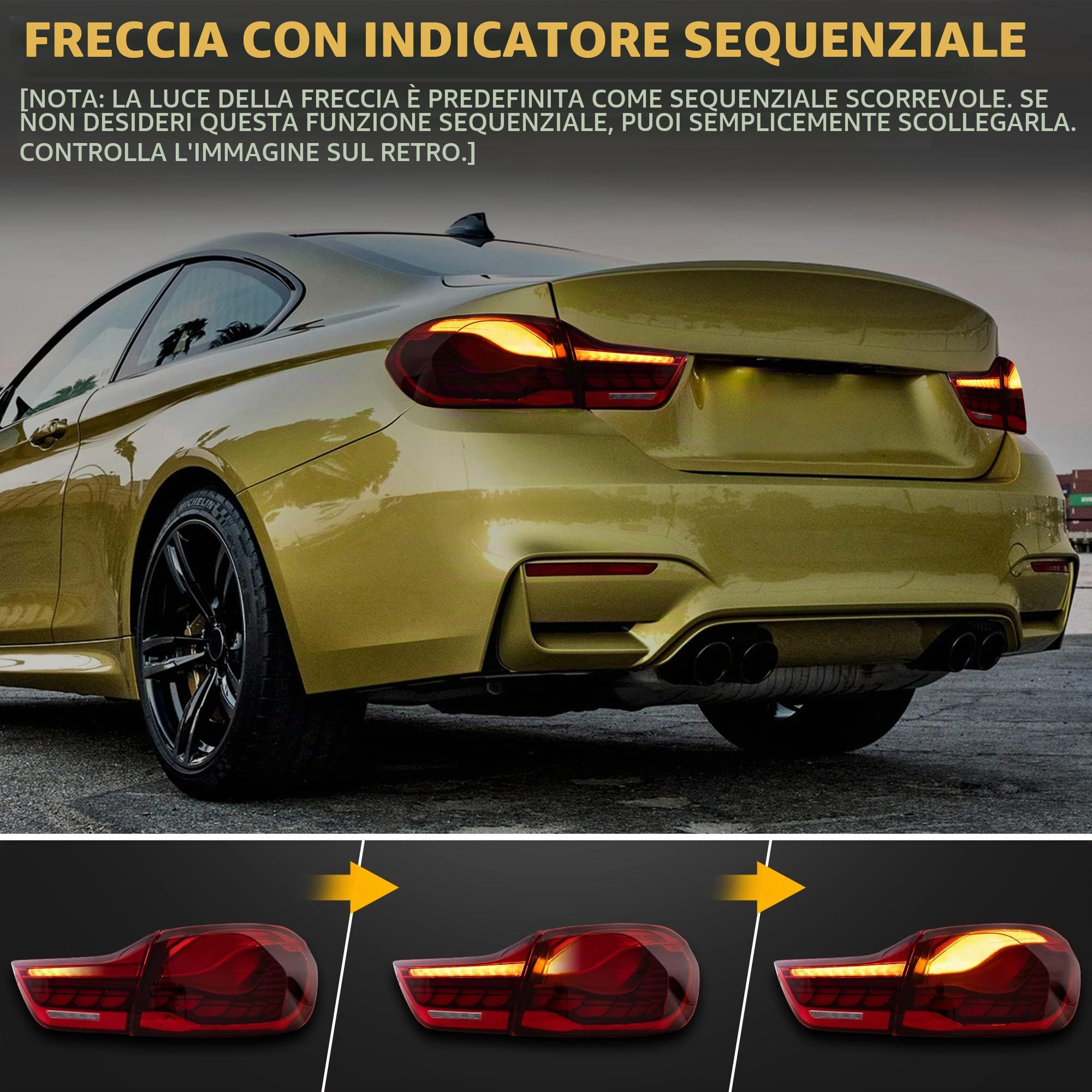 VLAND Fari posteriori LED per M4 GTS F82 F83, Serie 4 F32 F33 F36 Coupé Cabriolet 2014-2020, Con luci diurne dinamiche e indicatori di direzione - Rosso