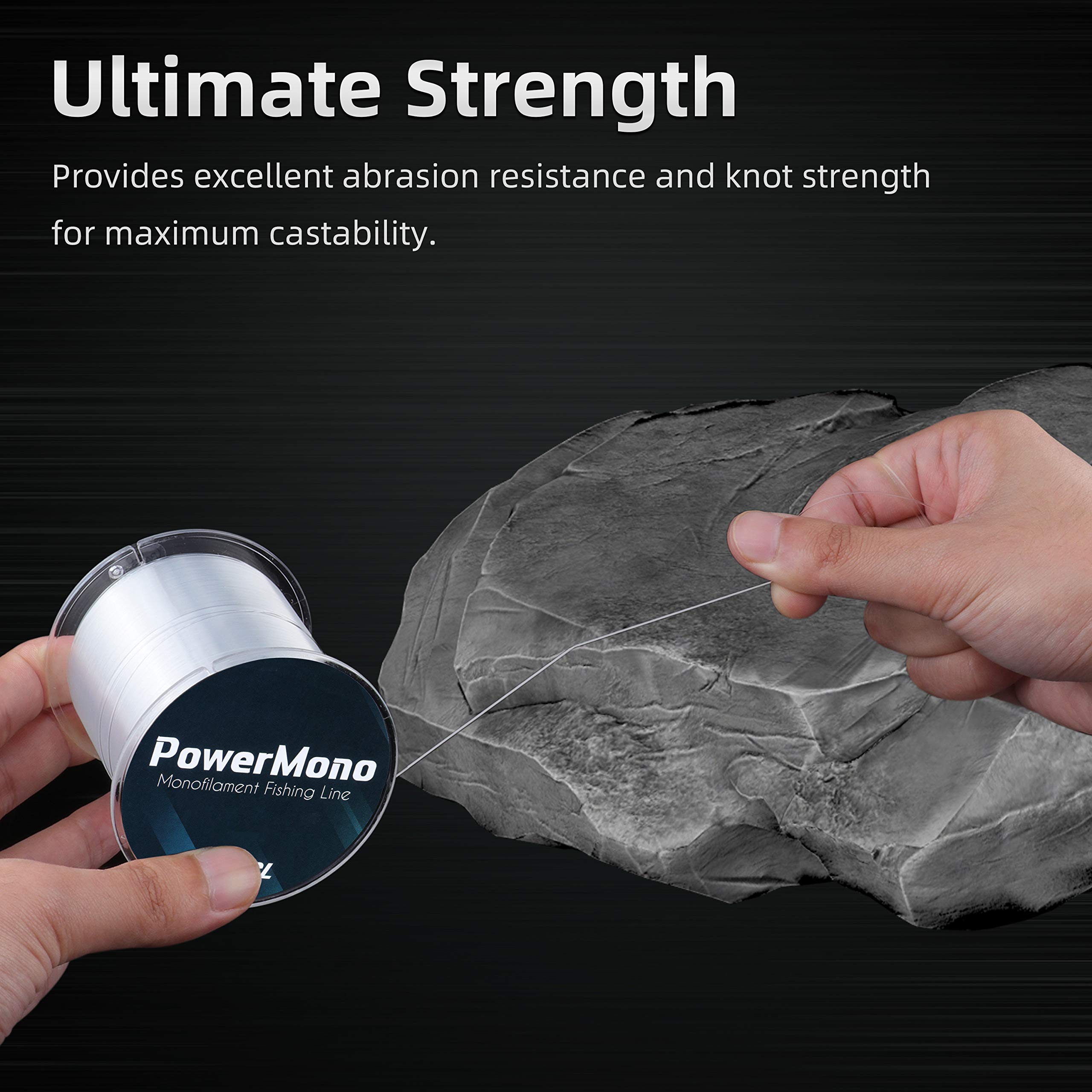 RUNCL PowerMono Fishing Line, Ice Monofilament Fishing Line 300/500/1000Yds - Ultimate Strength, Shock Absorber, Suspend in Water, Knot Friendly 3-35LB, Low & High-Vis Available, Gift Decoration