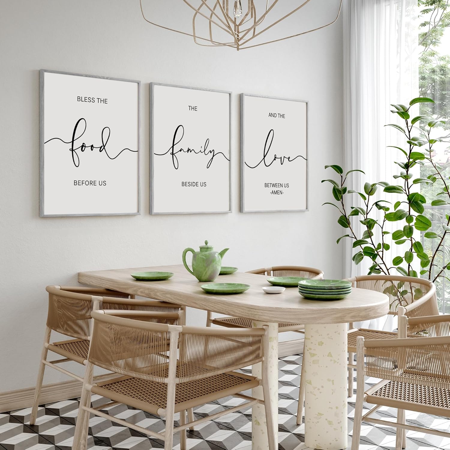 Heiple Set of 3 Framed Farmhouse Bless The Food Before Us Sign Kitchen Wall Decor for Dining Room Decor Wall Art Wood Signs (Gray,11"x14")