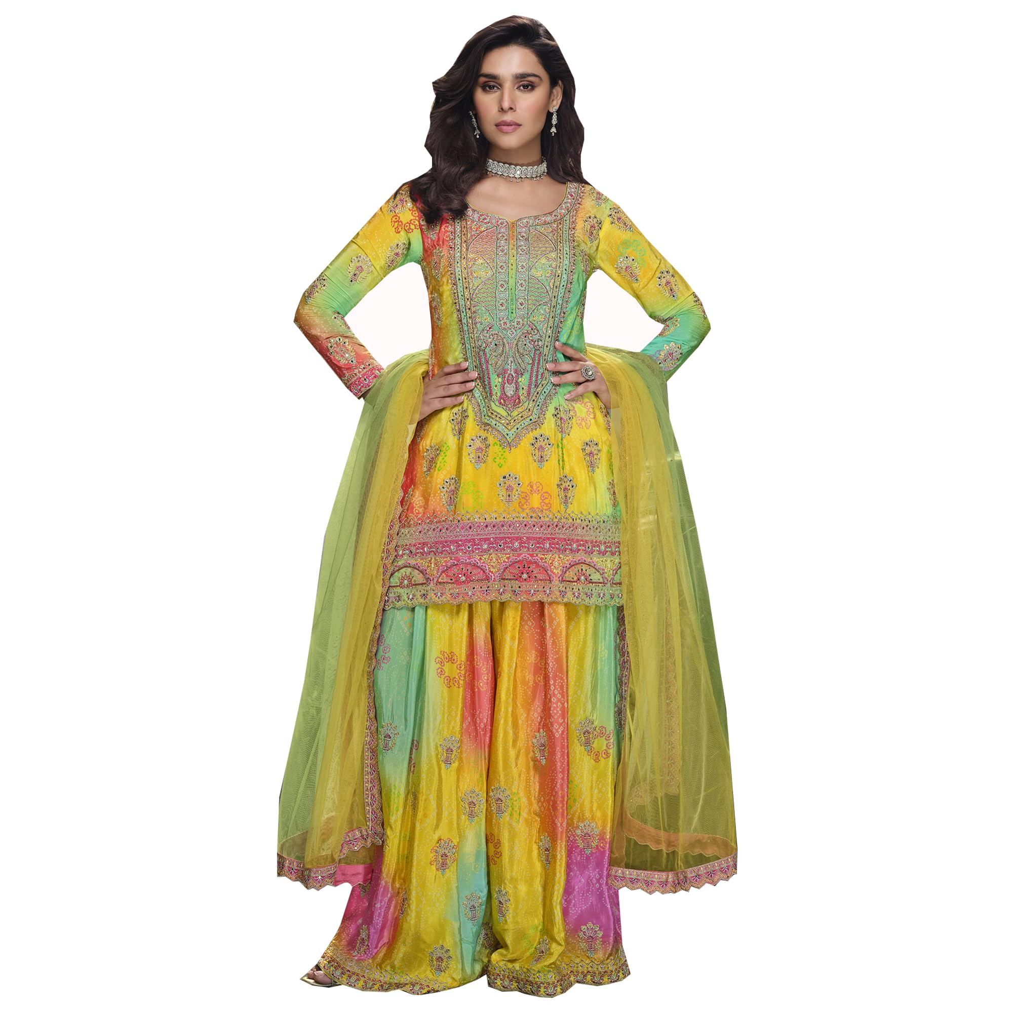 Stile Bollywood indiano pakistano splendide ragazze indossare cuciti Salwar Kameez Plazo Abiti