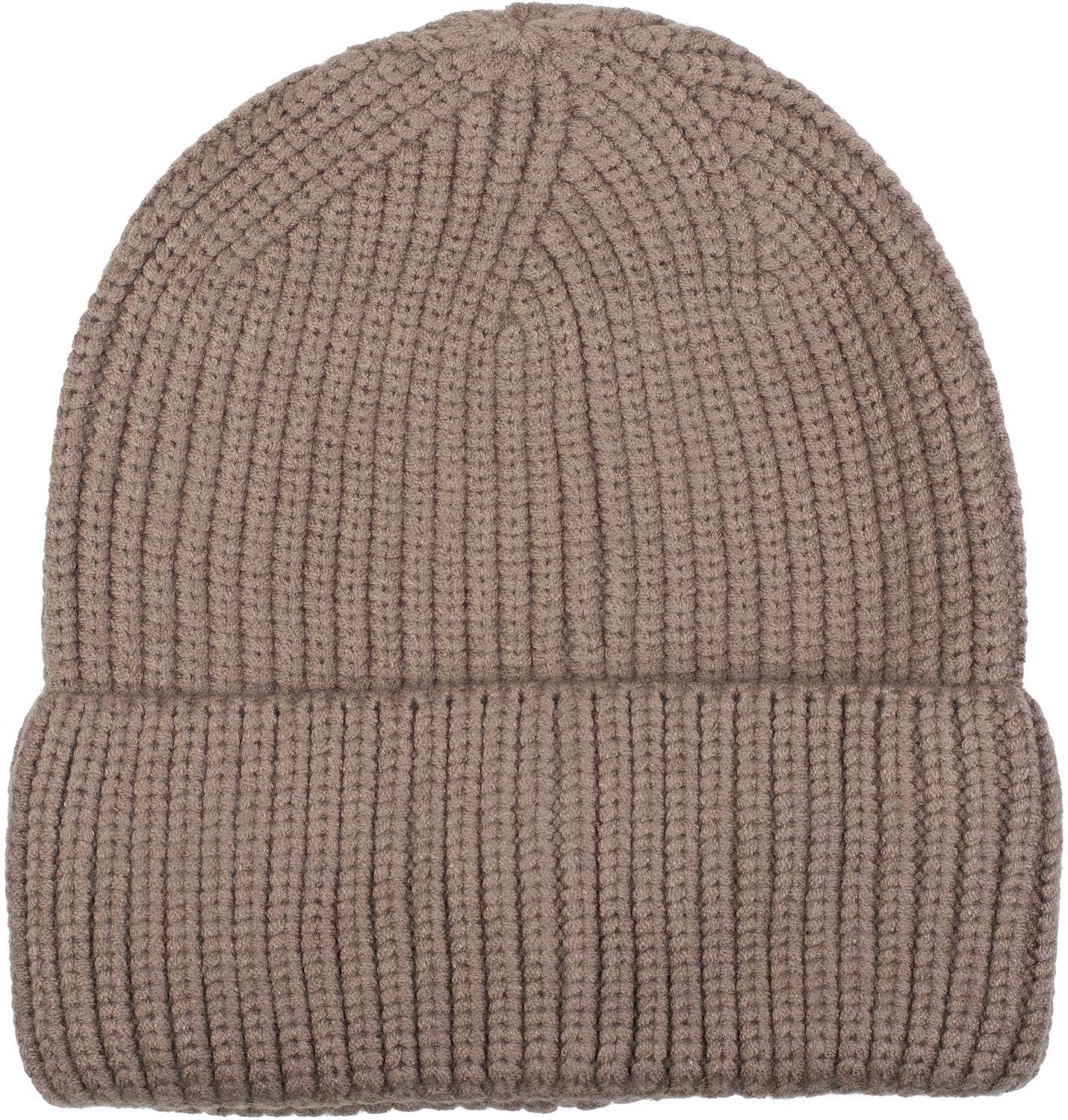 styleBREAKER Unisex Fine Knit Beanie Hat with Brim, Warm Winter Knitted Cap, Solid Color, Ribbed Knit Pattern 04024154, Colour:Taupe