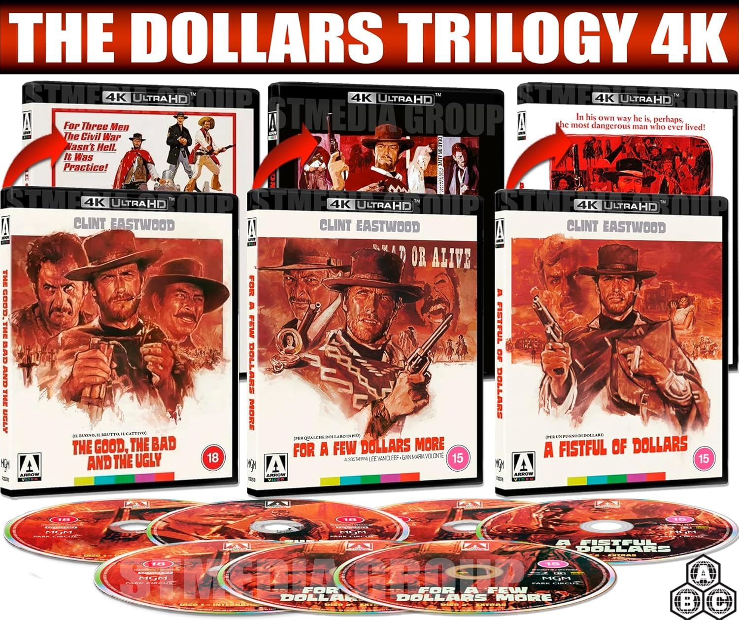 Clint Eastwood: The Dollars Trilogy – A Fistful of Dollars / For a Few Dollars More / The Good, the Bad and the Ugly (Special Edition, Reversible Cover, 8-Disc Set) [4K UHD + Blu-ray] [Region Free]