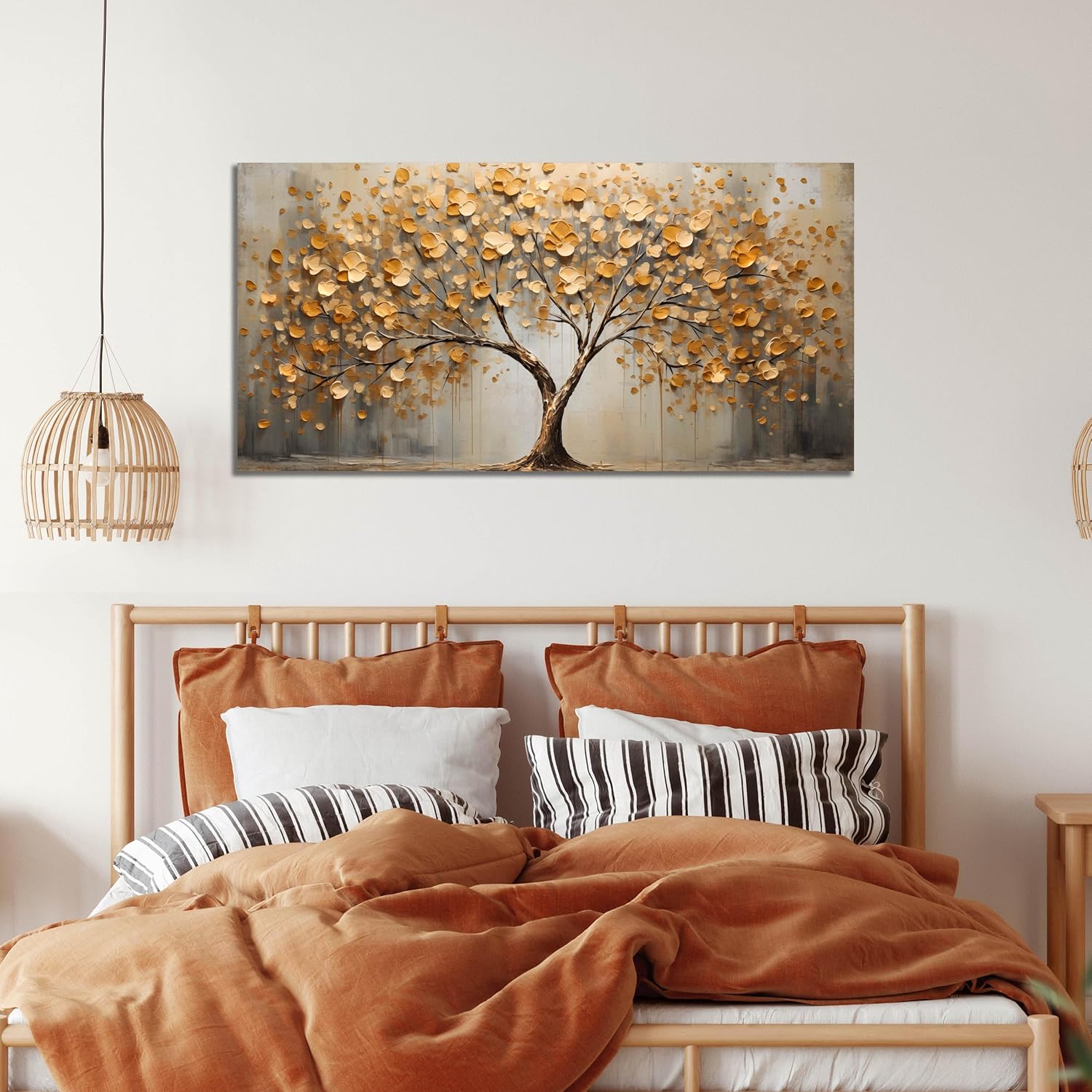 Tree Art Pictures for Wall in Living Room - Gold Yellow Canvas Wall Art for Bedroom - Abstract Art Wall Decor for Office Size 20" x 40"