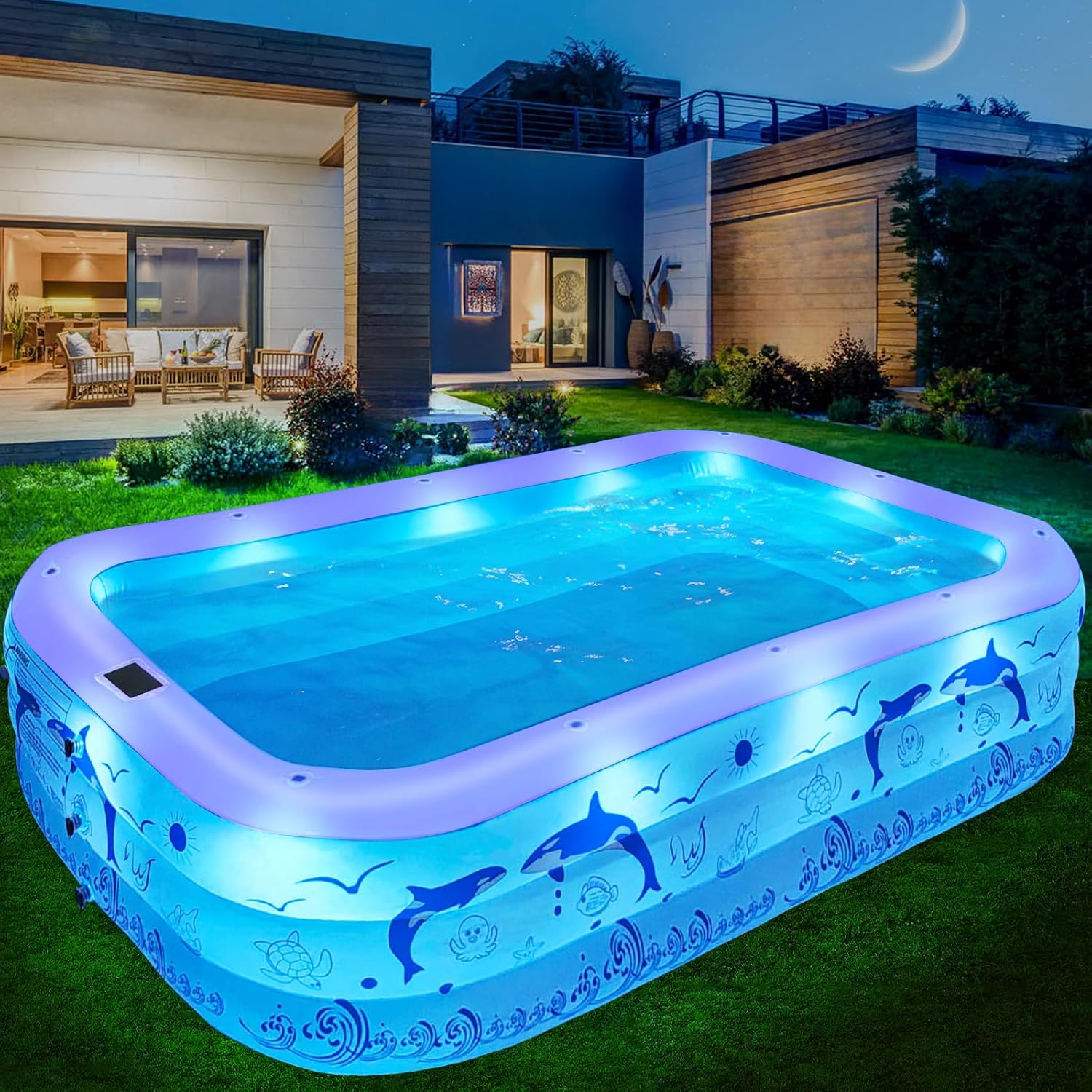 2026 Upgrade Inflatable Pools with Lights, Family Inflatable Swimming Pools for Adults, Blow Up Pool Solar, Large Pool, Durable Thickened Inflatable Family Pool for Backyard-Purple