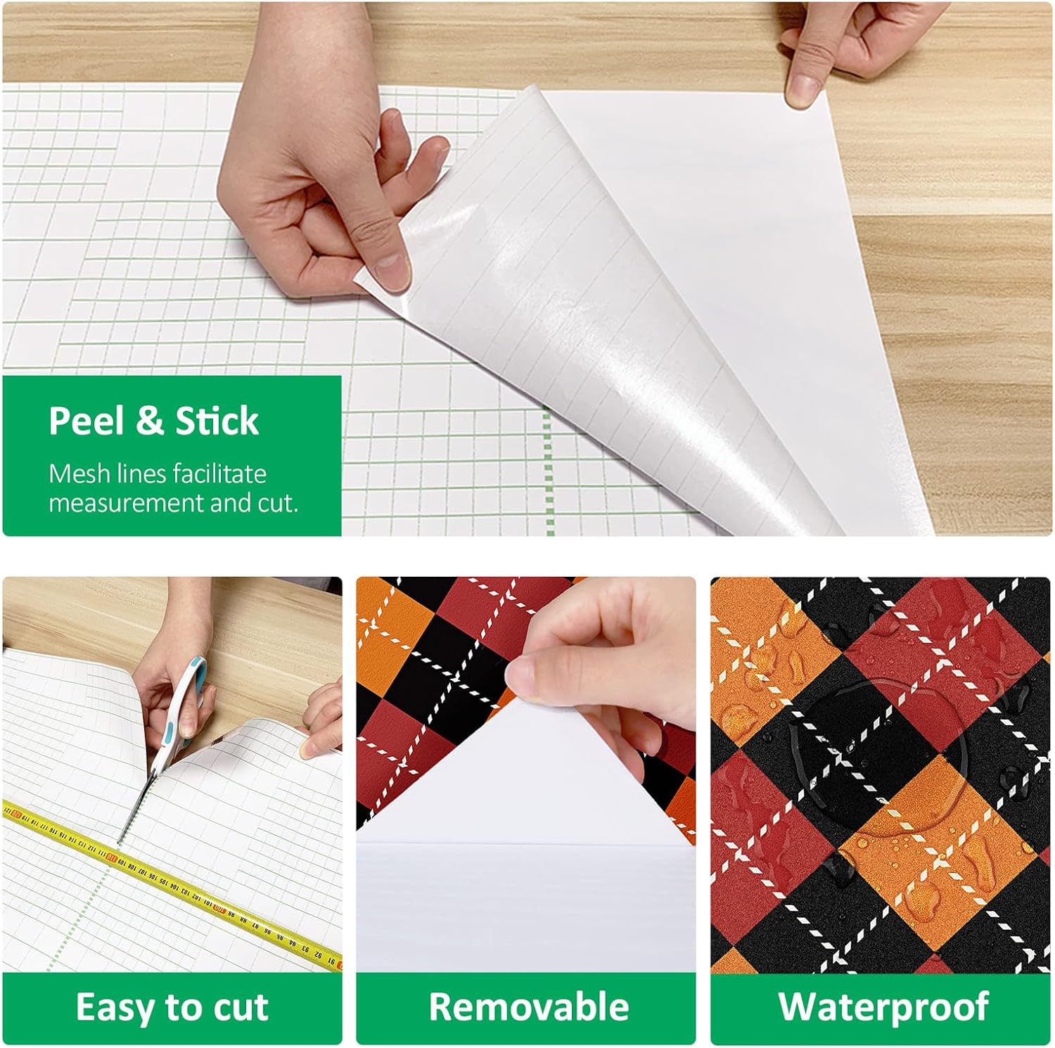 Retro Geometric Wallpaper Peel and Stick Black Red Orange Checkered Contact Paper Colorful Funky Checkered Wallpaper for Bedroom Nursery Cabinets Shelf Liner Removable Paper 17.5×102.3''