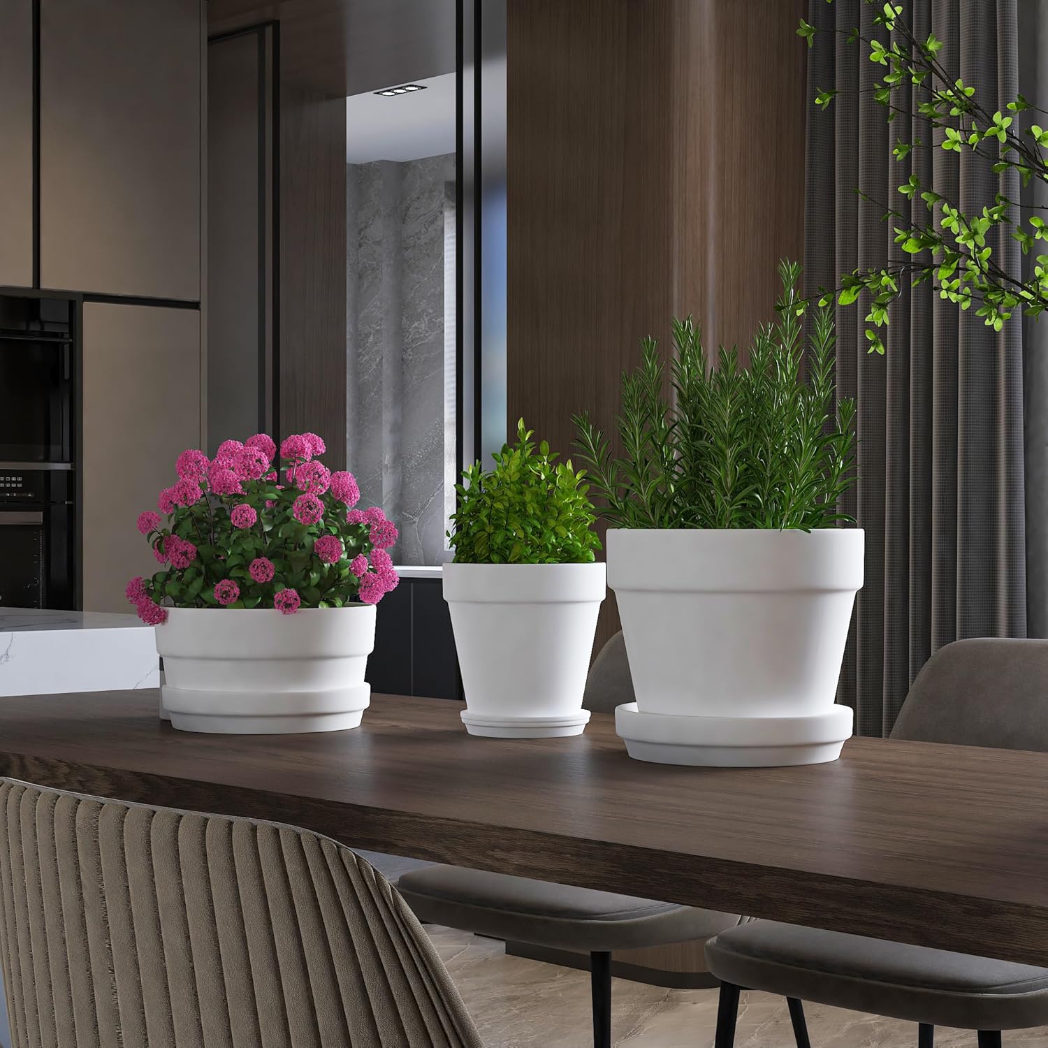 Fcacti 6 Pack 4.5 Inch White Terra Cotta Pots with Saucer, Clay Planters with Drainage Hole, Indoor/Outdoor Plants, Succulent, Cactus Flower Pots