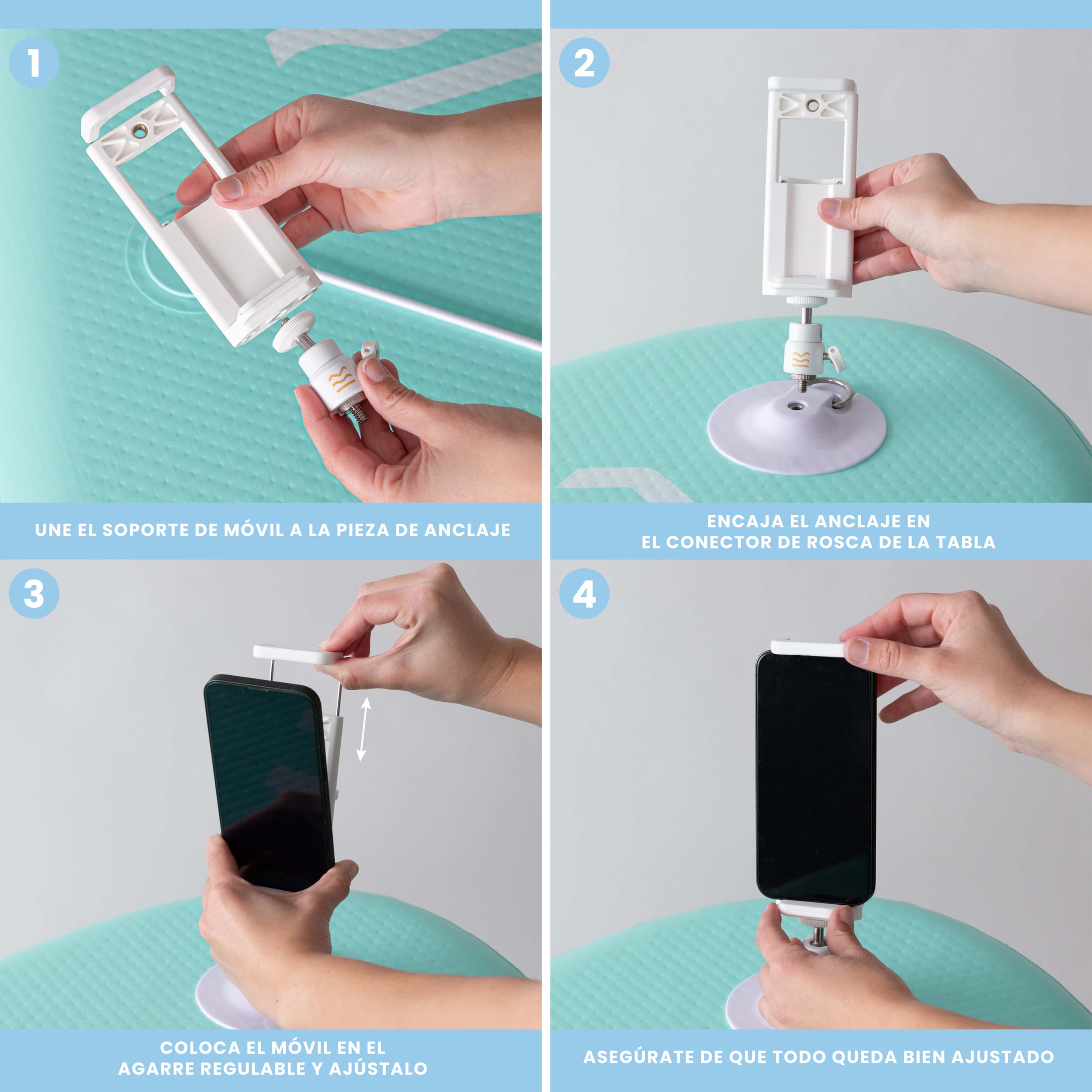 HUIIKE Soporte de Teléfono Móvil para Tabla Paddle Surf Ajustable Phone Holder de Padel Surf Agarre Extra Seguro | Soporte Móvil para Sup Universal (Rosca Tornillo M6), Accesorios Paddle Sup Board