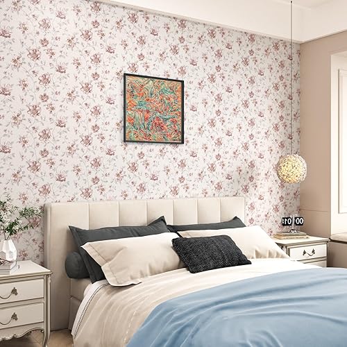 Miniatura 4 de WESTICK Papel tapiz autoadhesivo con diseño floral de rosas rosadas, autoadhesivo, extraíble, para paredes decorativas, dormitorio, baño, cuarto de