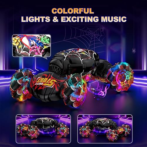 Miniatura 3 de Nikuku Auto de acrobacias RC con detección de gestos, auto de control remoto controlado a mano 4WD con rotación de 360, juguete de deriva de 2.4 GHz