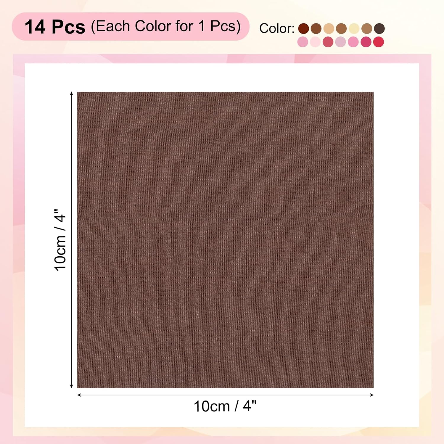PATIKIL Cotton Fabric Bundles, 14 Pcs 4 x 4 Inch Fat Quarter Solid Color Precut Fabric Squares for Sewing Patchwork Quilting DIY, Coffee Pink