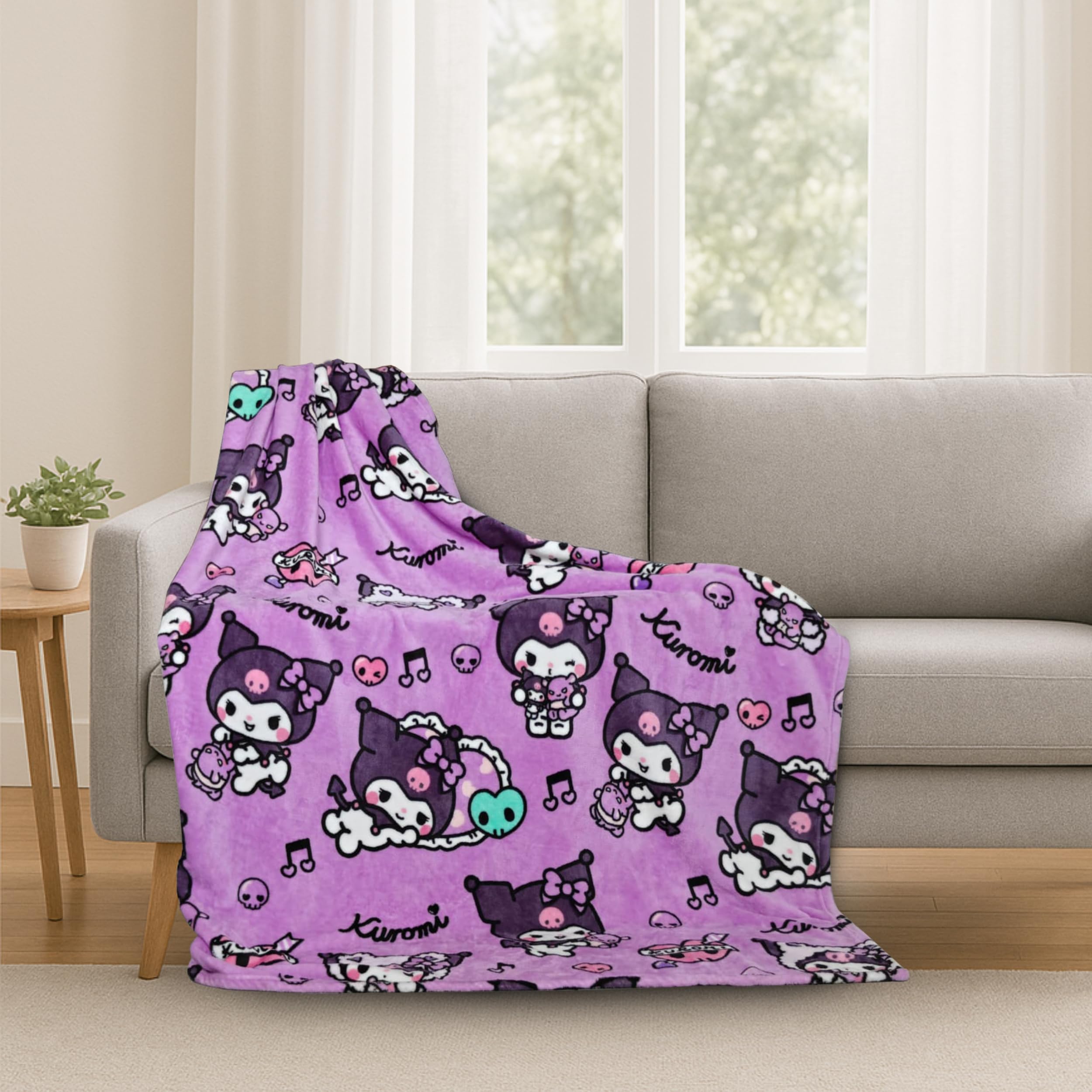 Kanguru - Soffice Plaid Divano in Pile Kuromi, 130x170 cm, Coperta Pile Microfibra Kawaii per Bambina o Donna, Idea Regalo Divertente Natale Compleanno, per Casa, Divano, Letto, Cameretta, Viola