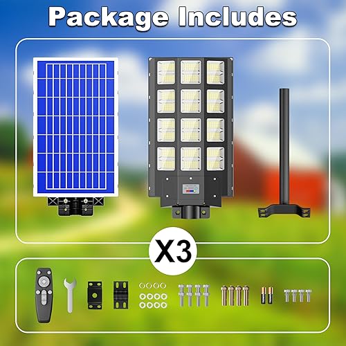 Miniatura 9 de Paquete de 3 luces solares de calle de 4800 W, 240000 lm, IP67, impermeables, del atardecer al amanecer, luces solares de calle al aire libre, con