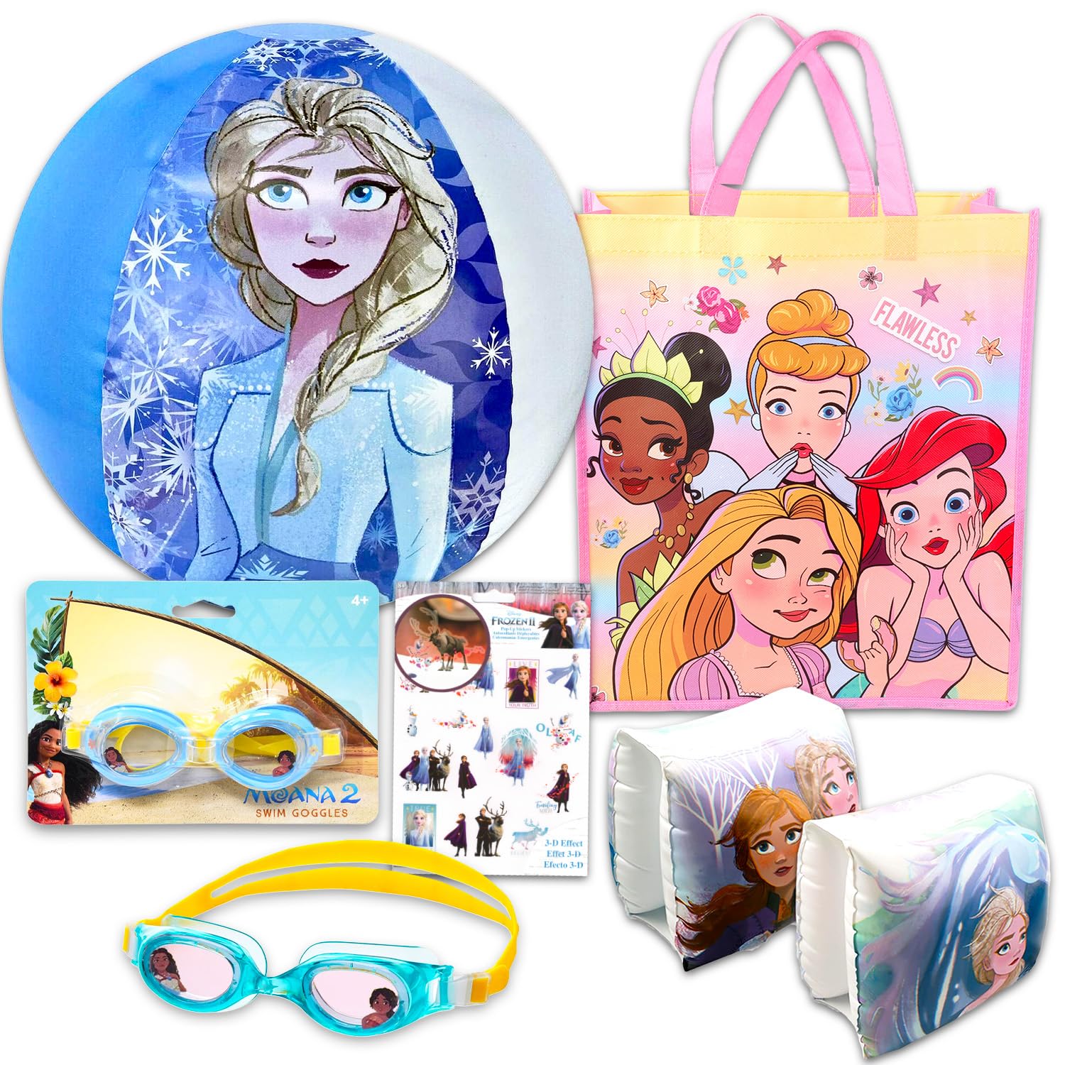Disney Frozen Ultimate Beach Set for Kids - Disney Princess Pool Toys Bundle with Beach Ball, Goggles, Arm Floaties and Tote Bag Plus More | Frozen