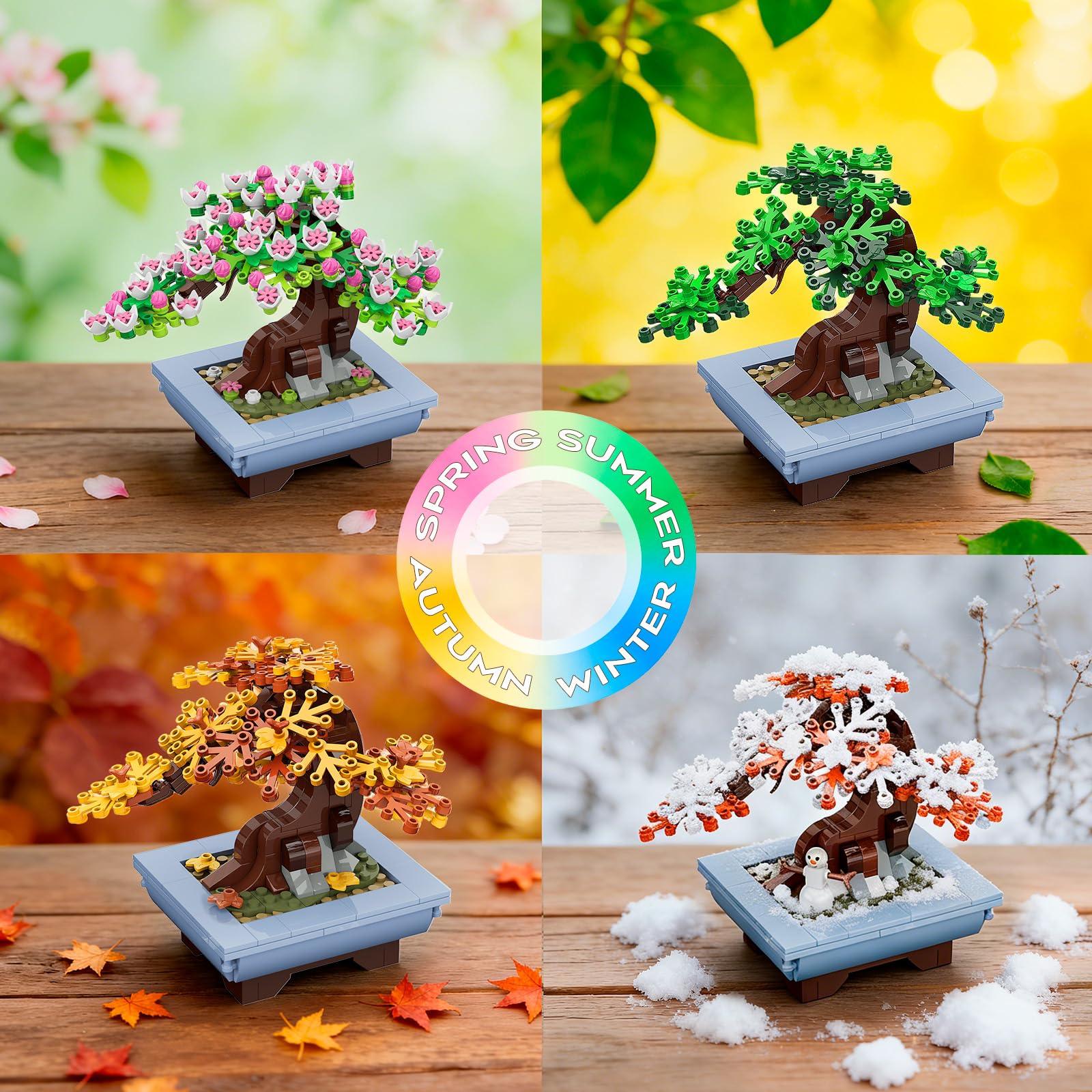 HOGOKIDS Botanicals Blumen Bonsai Baum - 4in1 Kunstpflanzen Set für Erwachsene - Kirschblüten Botanik Kollektion Flowers Home und Zimmer Deko Set - DIY Kunstblumen Geschenkidee für Frauen und Männer - 3