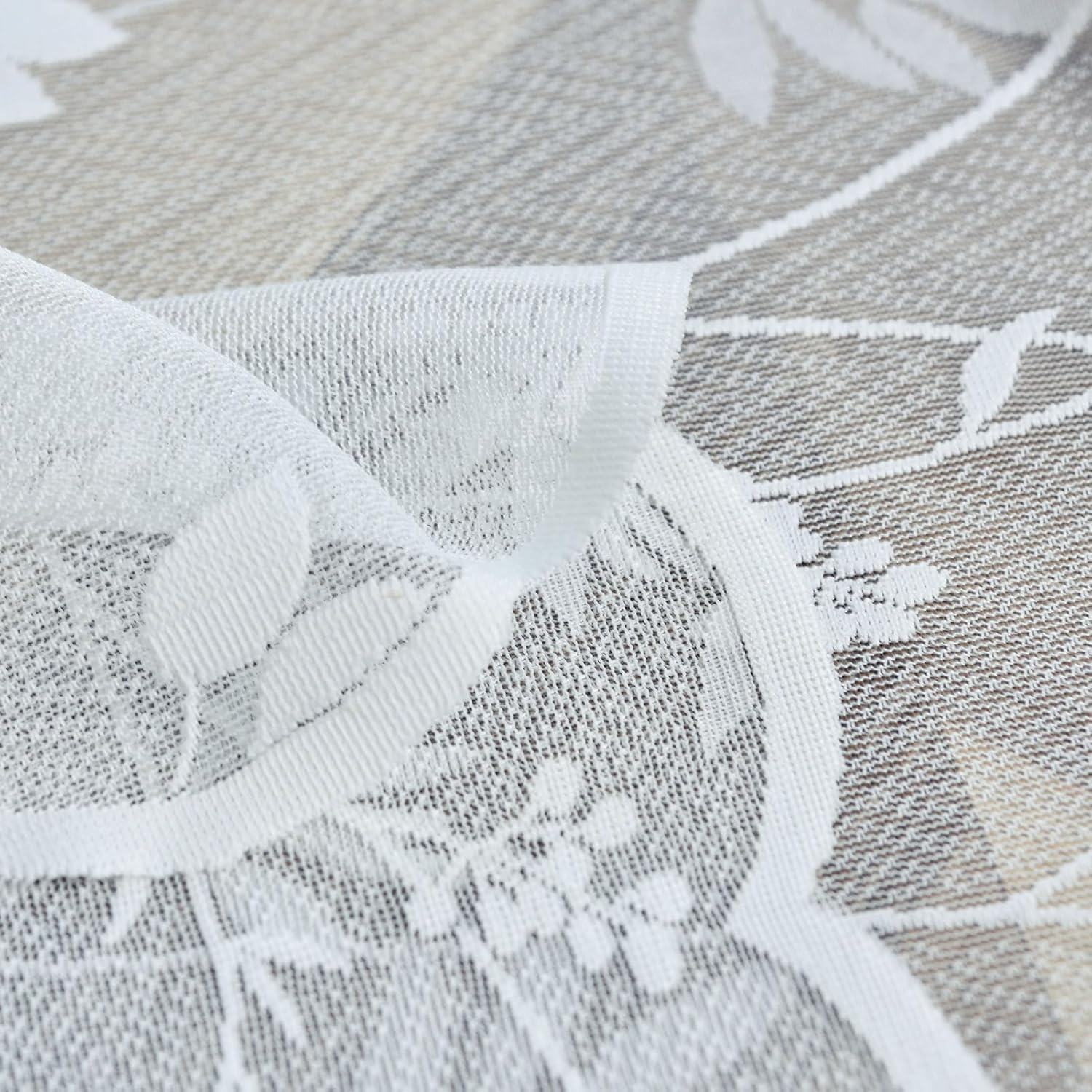 FINECITY Lace Curtains 90 Inches Long 2 Panels for Living Room, Country Rustic Leaf Floral Ivory Lace Window Curtains for Bedroom, Rod Pocket Light Filtering Privacy Lace Sheer Curtains, 52 x 90 Inch